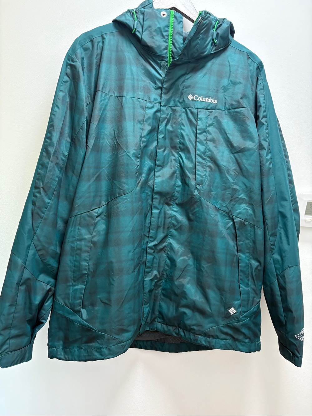 Columbia Teal Plaid Hooded ski jacket Shell